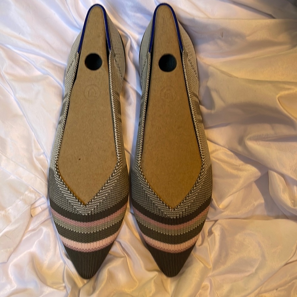 Rothy’s Grey Inverse Stripe Points Flats